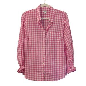 J Crew Gingham Button-Down Shirt Pink size Large 100% Cotton